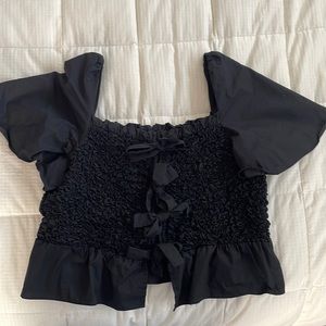 Mare Mare x Anthropologie Shirred Black Tie top